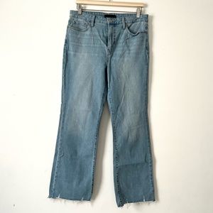 Uniqlo light wash flare jeans raw hems